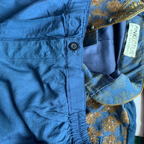 Men’s Kurta set in blue and gold. Pink Lotus by Rina Bhandari - Picture 6 of 7